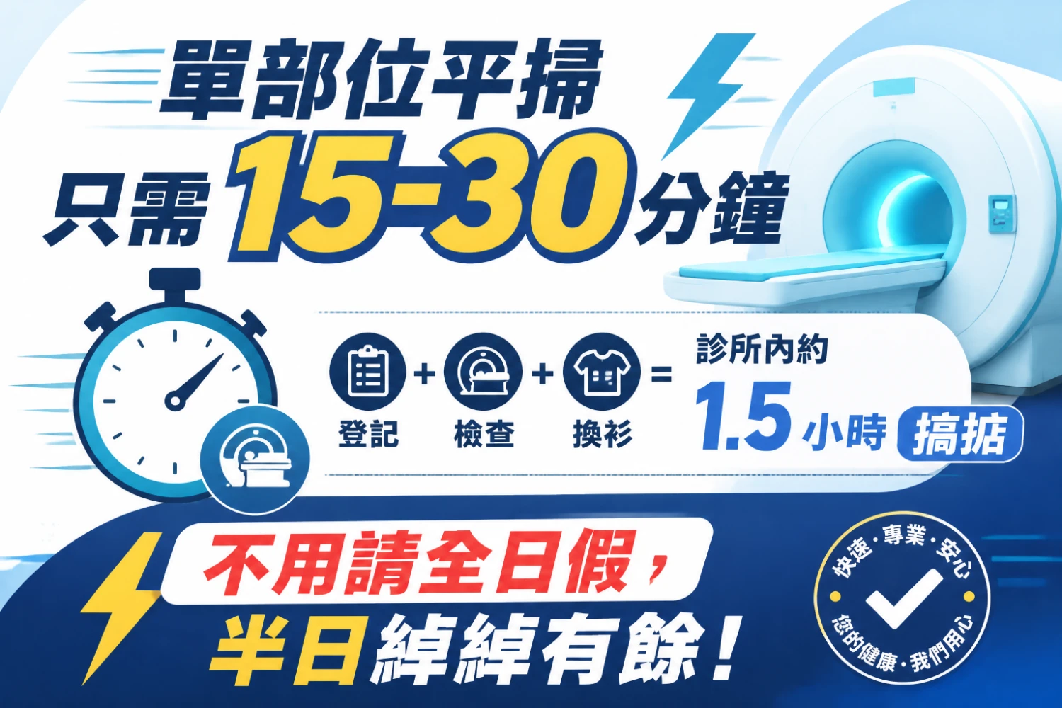 检查本身要躺几耐？各部位MRI扫描时长一览